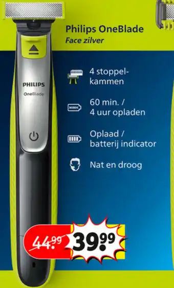 Kruidvat Philips OneBlade Face zilver aanbieding