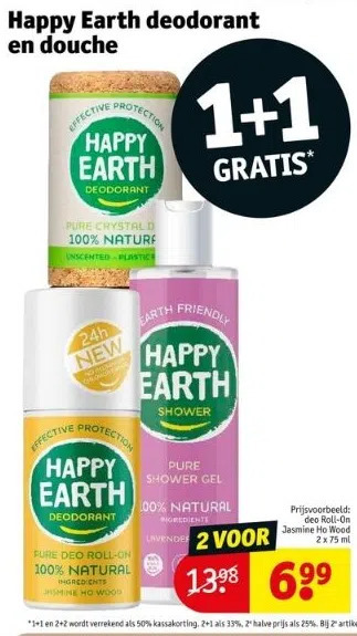 Kruidvat Happy earth deodorant en douche aanbieding