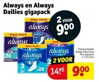 Kruidvat Always en always dailies gigapack aanbieding