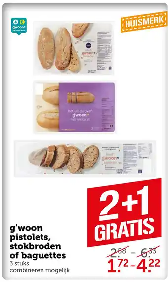 Coop g'woon pistolets, stokbroden of baguettes aanbieding