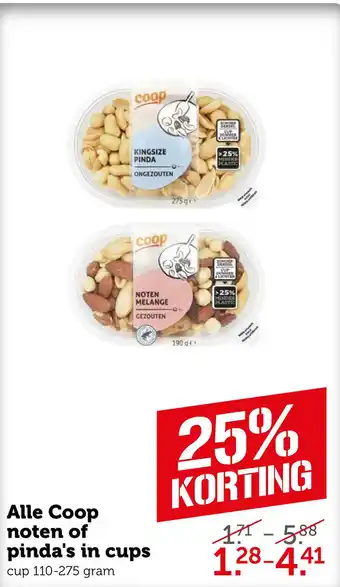 Coop Alle Coop noten of pinda's in cups aanbieding