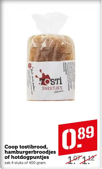 Coop Coop tostibrood, hamburgerbroodjes of hotdogpuntjes aanbieding