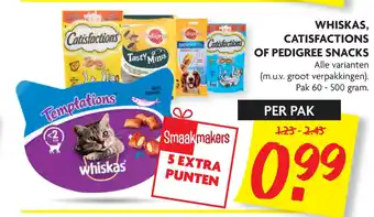 Dekamarkt Whiskas, Catisfactions Of Pedigree Snacks aanbieding