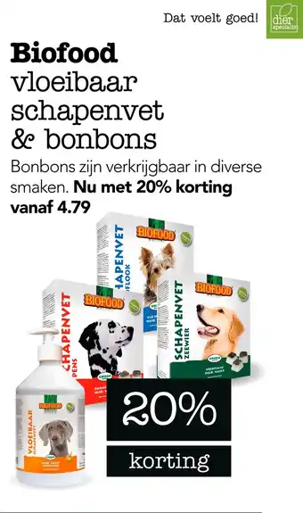 Dierspecialist Biofood vloeibaar schapenvet & bonbons V. SO aanbieding