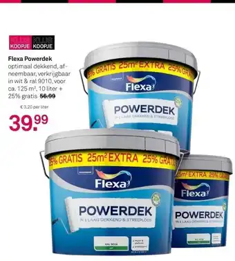 Karwei Flexa powerdek optimaal dekkend, afneembaar, verkrijgbaar in wit & ral 9010, voor ca. 125 m², 10 liter + 25% gratis aanbieding