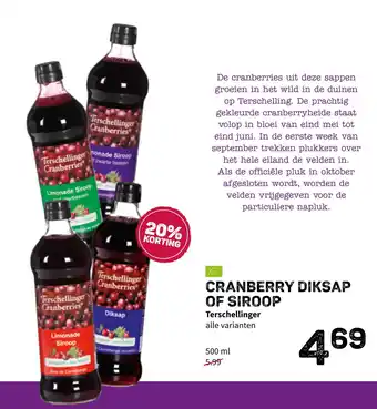 Ekoplaza Terschellinger Cranberry Diksap Of Siroop aanbieding