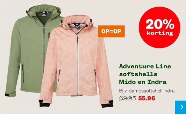 Welkoop Adventure line softshells mido en indra aanbieding