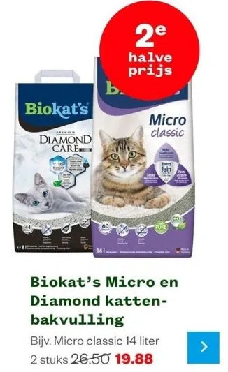 Welkoop Biokat's micro en diamond kattenbakvulling aanbieding