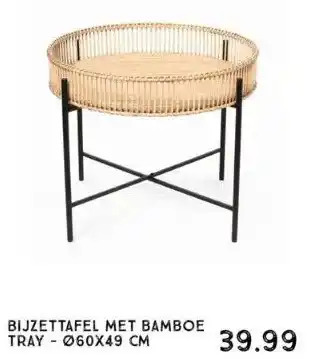 Xenos Bijzettafel met bamboe tray - ø60x49 cm aanbieding