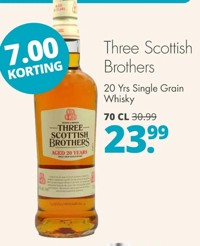 Three scottish brothers 20 yrs single grain whisky aanbieding bij Mitra