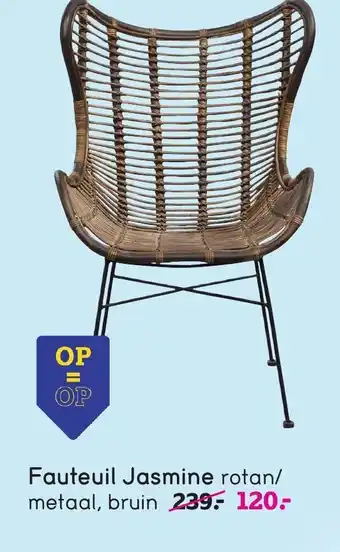 Leen Bakker Fauteuil Jasmine rotan/ metaal, bruin aanbieding