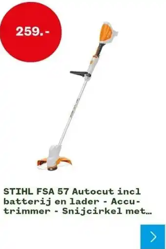 Welkoop Stihl fsa 57 autocut incl batterij en lader - accu-trimmer - snijcirkel met draadkop aanbieding