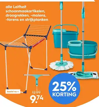 Blokker alle Leifheit schoonmaakartikelen, droogrekken, -molens, -torens en strijkplanken aanbieding