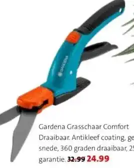 Intratuin Gardena grasschaar comfort draaibaar. antikleef coating, gegolfde snede, 360 graden draaibaar, 25 jaar garantie. aanbieding