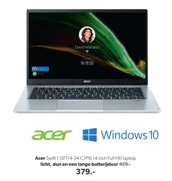 Wehkamp Acer Swift 1 (SF114-34-C1PX) 14 inch Full HD laptop aanbieding