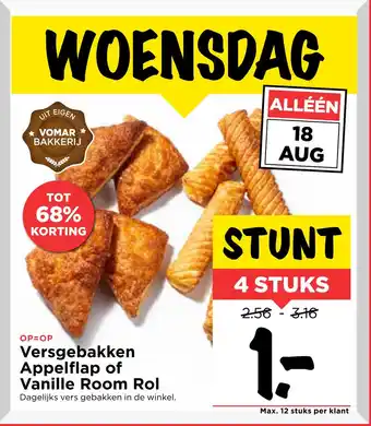 Vomar Voordeelmarkt Versgebakken Appelflap of Vanille Room Rol aanbieding