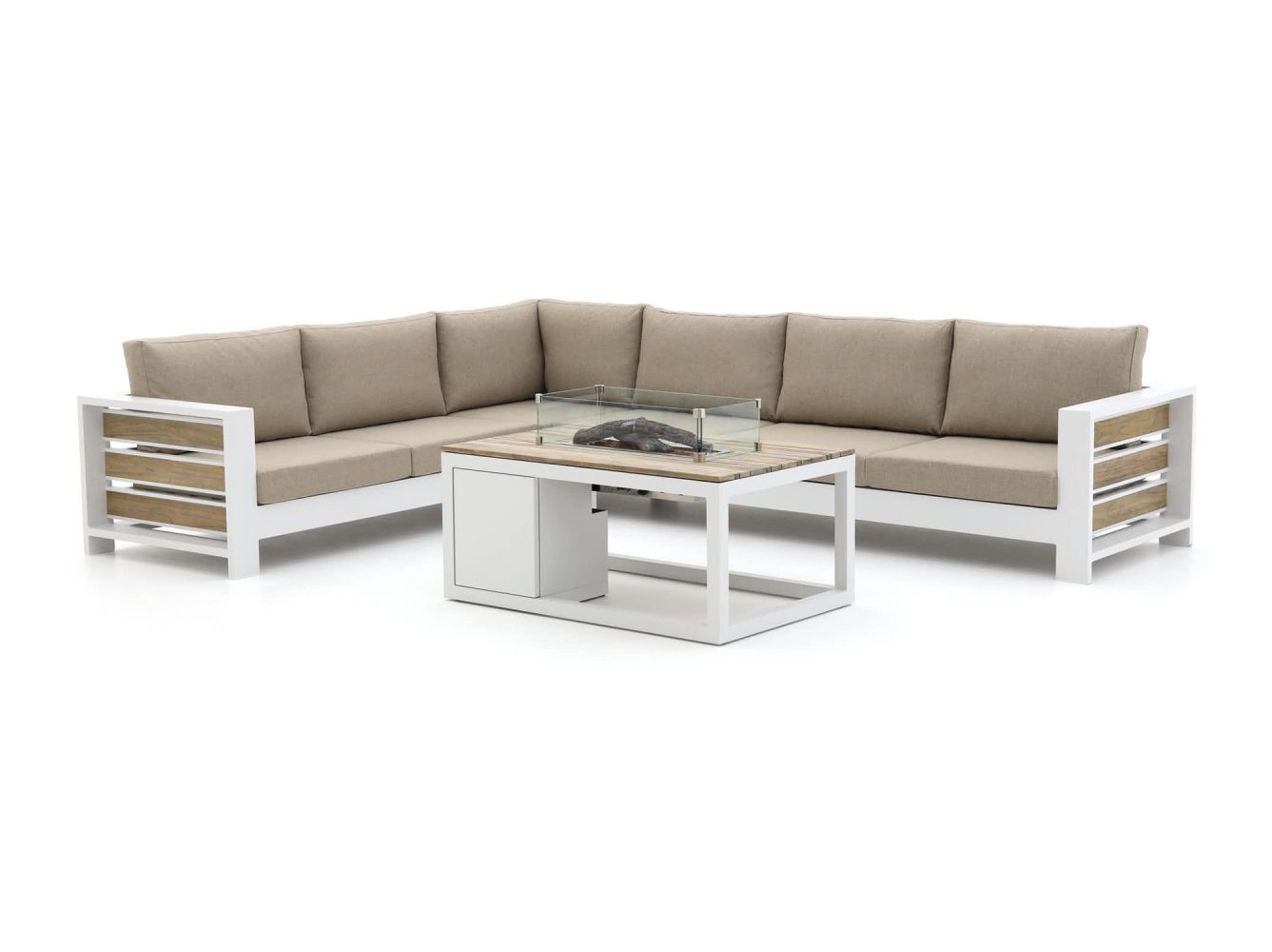 Kees Smit Bellagio avolo/cosiraw 120cm hoek loungeset met vuurtafel 3-delig links - laagste prijsgarantie! aanbieding