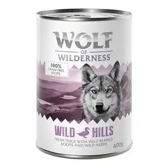 Zooplus 5 + 1 gratis! 6 x 400 g wolf of wilderness natvoer - wild hills - eend  6 x 400 g aanbieding