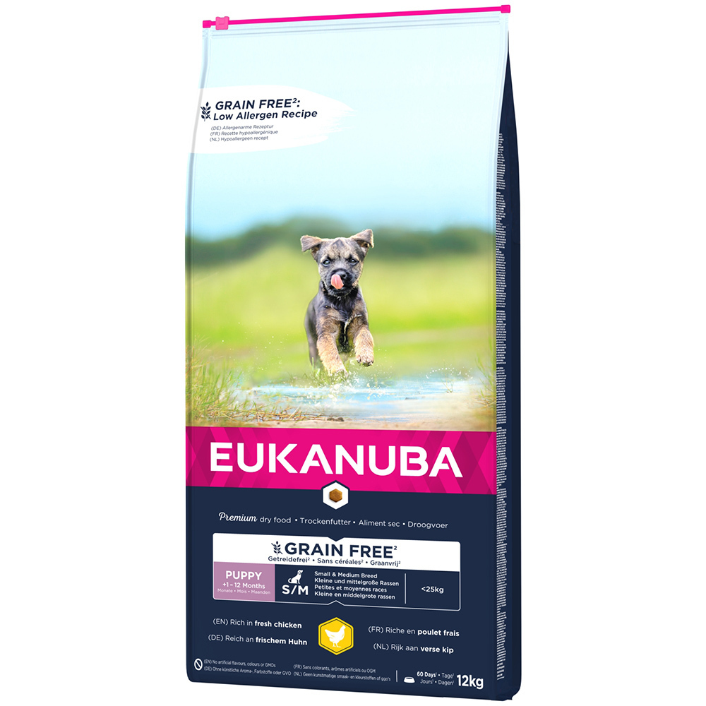 Zooplus 2x12kg eukanuba grain free puppy small / medium breed kip hondenvoer droog aanbieding