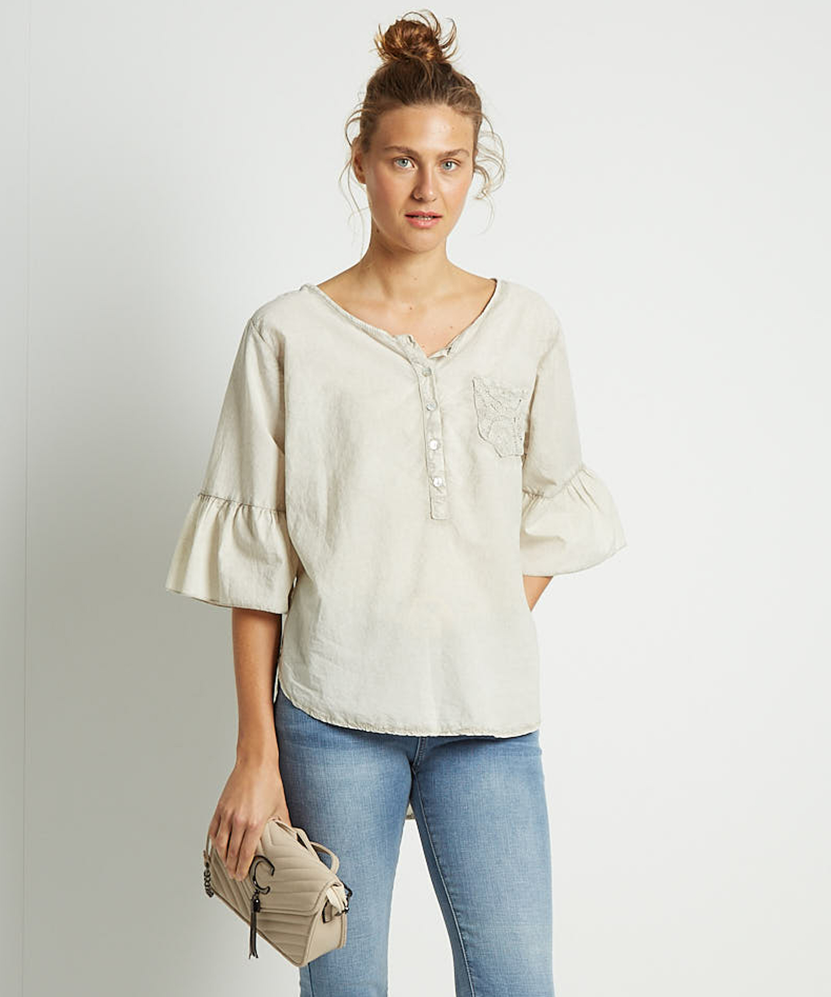 terStal Dames uni top met kant beige in maat aanbieding