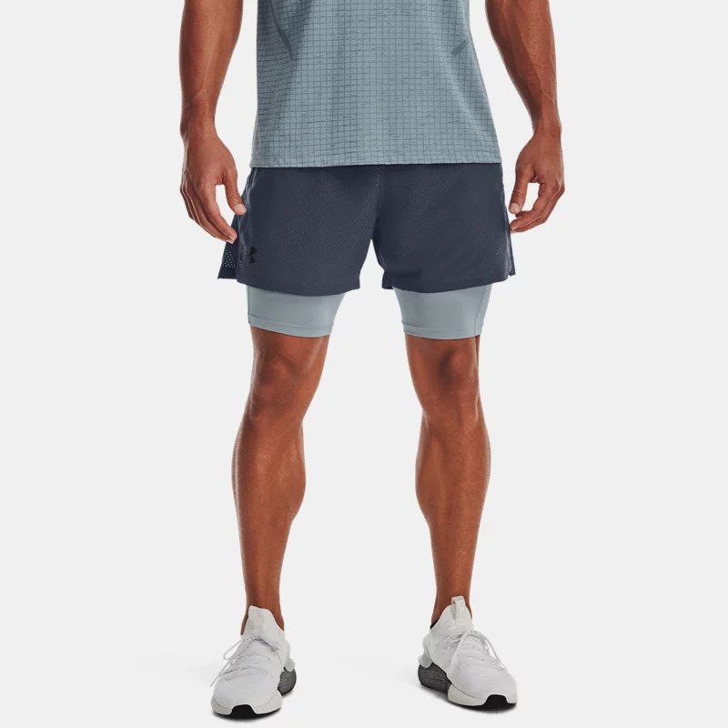 Under Armour Herenshort under armour vanish woven 2-in-1 vent downpour grijs / harbor blauw / zwart l aanbieding