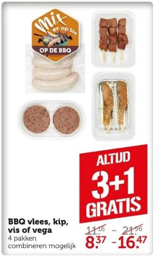 Coop Bbq vlees, kip, vis of vega aanbieding