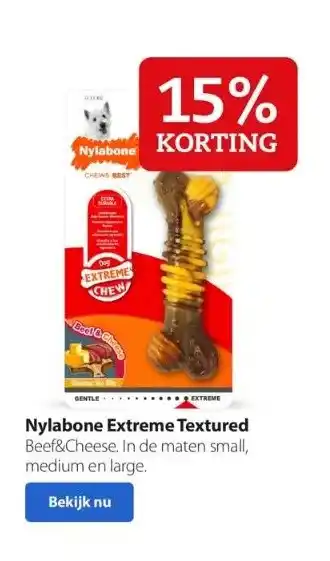 Boerenbond Nylabone extreme textured beef&cheese. in de maten small, medium en large. aanbieding