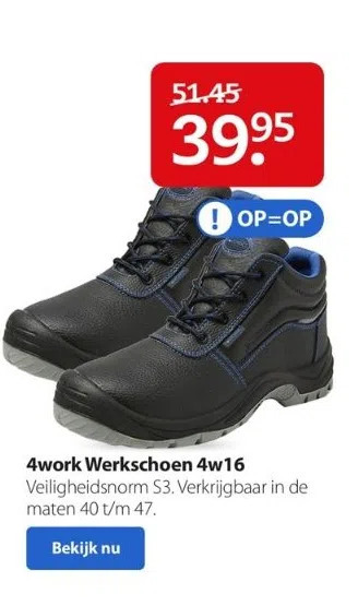 4work werkschoen 4w16 aanbieding bij Boerenbond