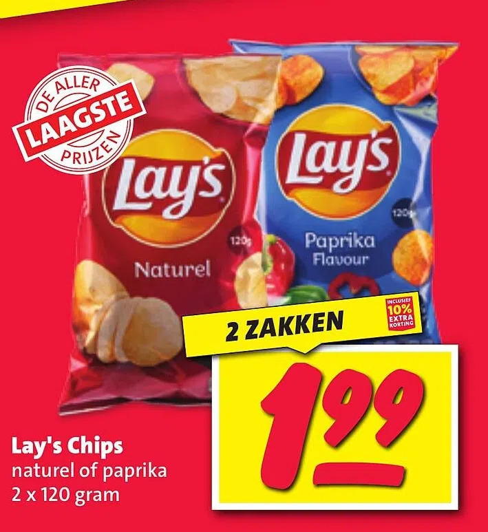 Lay's chips naturel of paprika aanbieding bij Nettorama