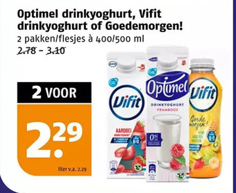 Poiesz Optimel drinkyoghurt, vifit drinkyoghurt of goedemorgen! aanbieding
