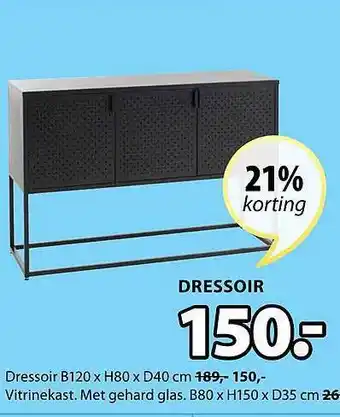 Jysk Dressoir B120 X H80 X D40 Cm Of Vitrinekast Met Gehard Glas B80 X H150 X D35 Cm 21% Korting aanbieding