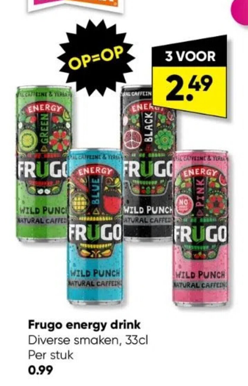 Big Bazar Frugo energy drink 33 cl per stuk aanbieding