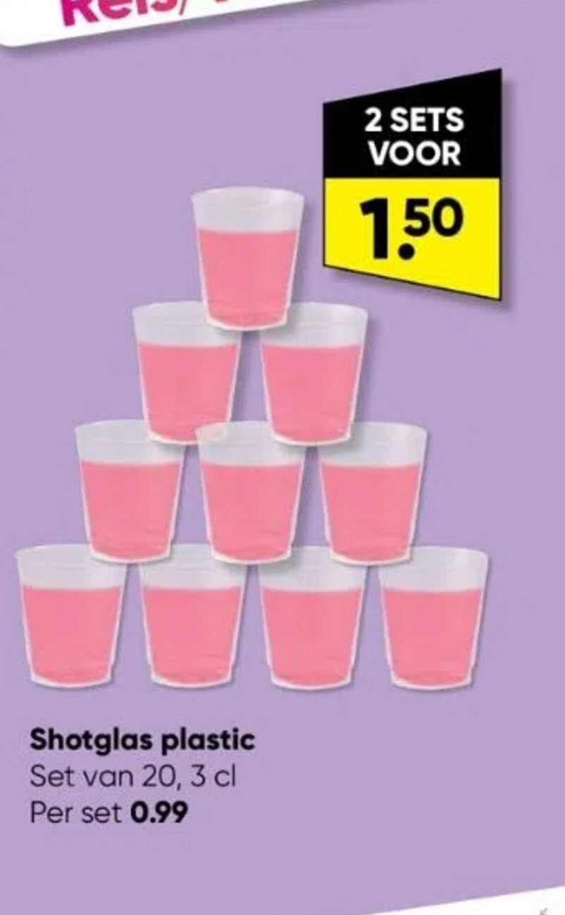 Big Bazar Shotglas plastic Set van 20, 3 cl Per set aanbieding