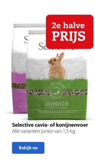 Boerenbond Selective cavia- of konijnenvoer alle varianten junior van 1,5 kg. aanbieding
