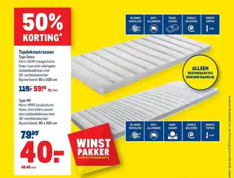 Makro Topdekmatrassen 80x200 cm aanbieding