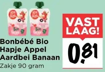 Vomar Voordeelmarkt Bonbébé Bio Hapje Appel Aardbei Banaan aanbieding