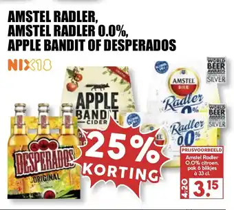 MCD Supermarkt Amstel Radler, Amstel Radler 0.0%, Apple Bandit of Desperados 6*330ml aanbieding