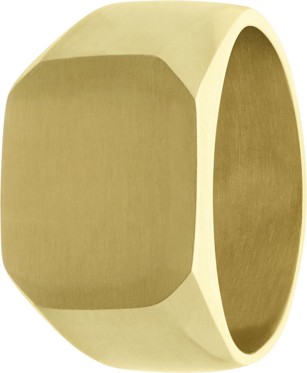 Bol.com Lucardi heren gerecycled stalen goldplated zegelring vierkant - ring - staal - goudkleurig - 19 / 60 mm aanbieding