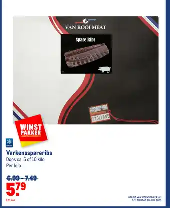 Makro Varkensspareribs Doos ca. 5 of 10 kilo Per kilo aanbieding