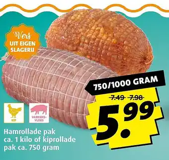 Boni Hamrollade pak ca. 1 kilo of kiprollade pak ca. 750 gram aanbieding