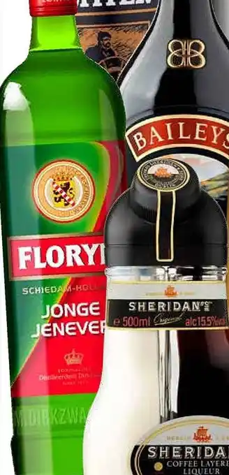 Boni Floryn jonge jenever fles 1000 ml Sheridan's liqueur aanbieding