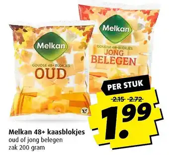 Boni Melkan 48+ kaasblokjes 200 gram aanbieding