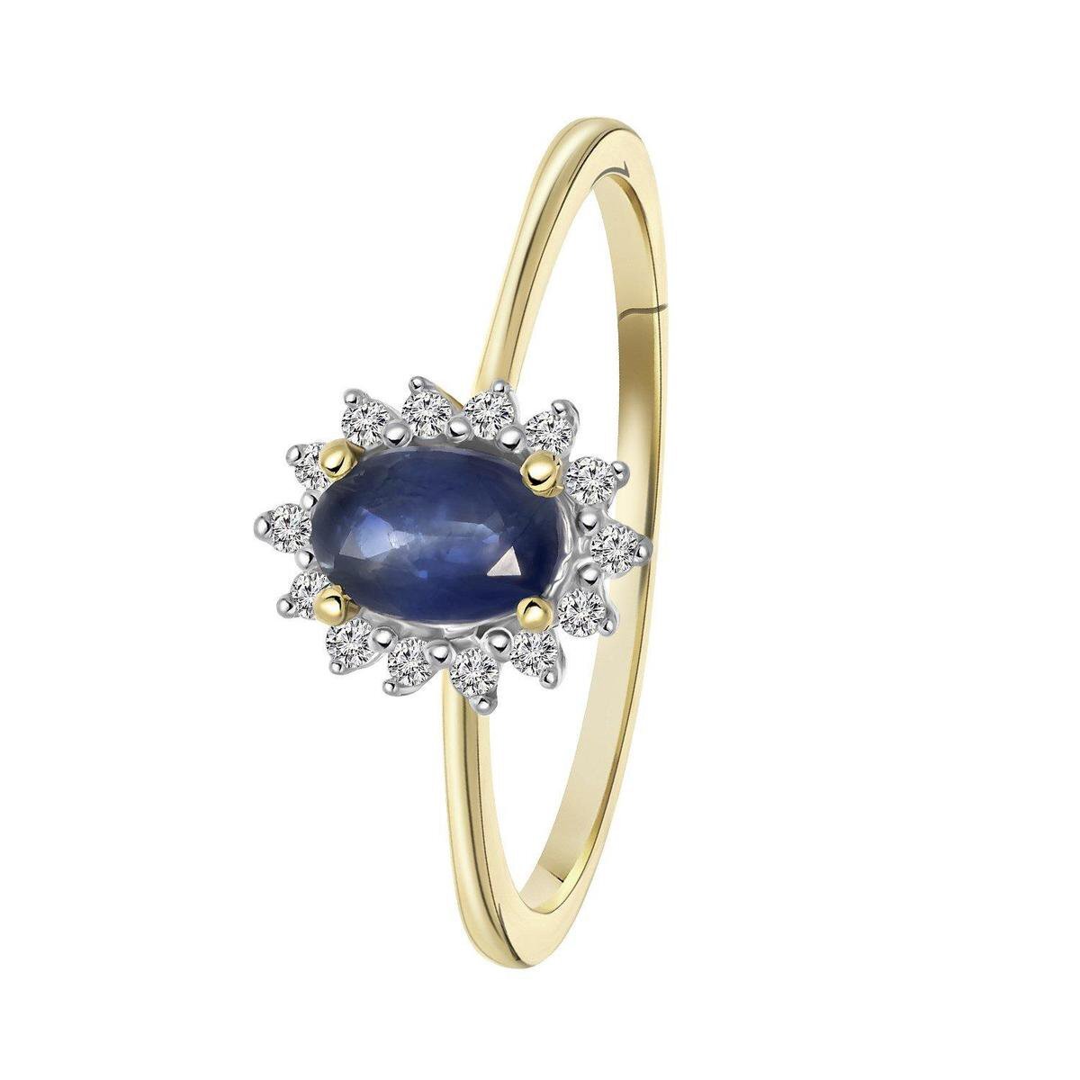 Bol.com Lucardi dames ring met saffier en diamant 0,08ct - ring - cadeau - 14 karaat goud - geelgoud aanbieding
