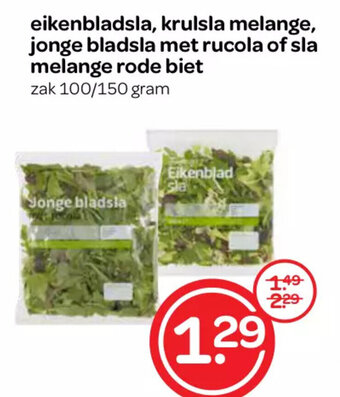 Spar eikenbladsla, krulsla melange, jonge bladsla met rucola of sla melange rode biet 100/150g aanbieding