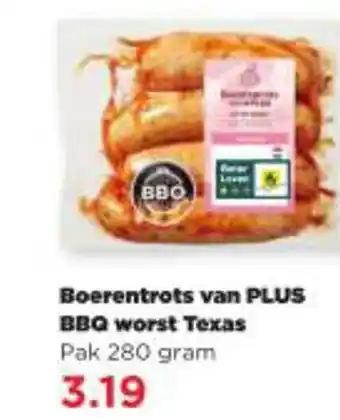 PLUS Boerentrots van PLUS BBQ worst Texas 280 gram aanbieding