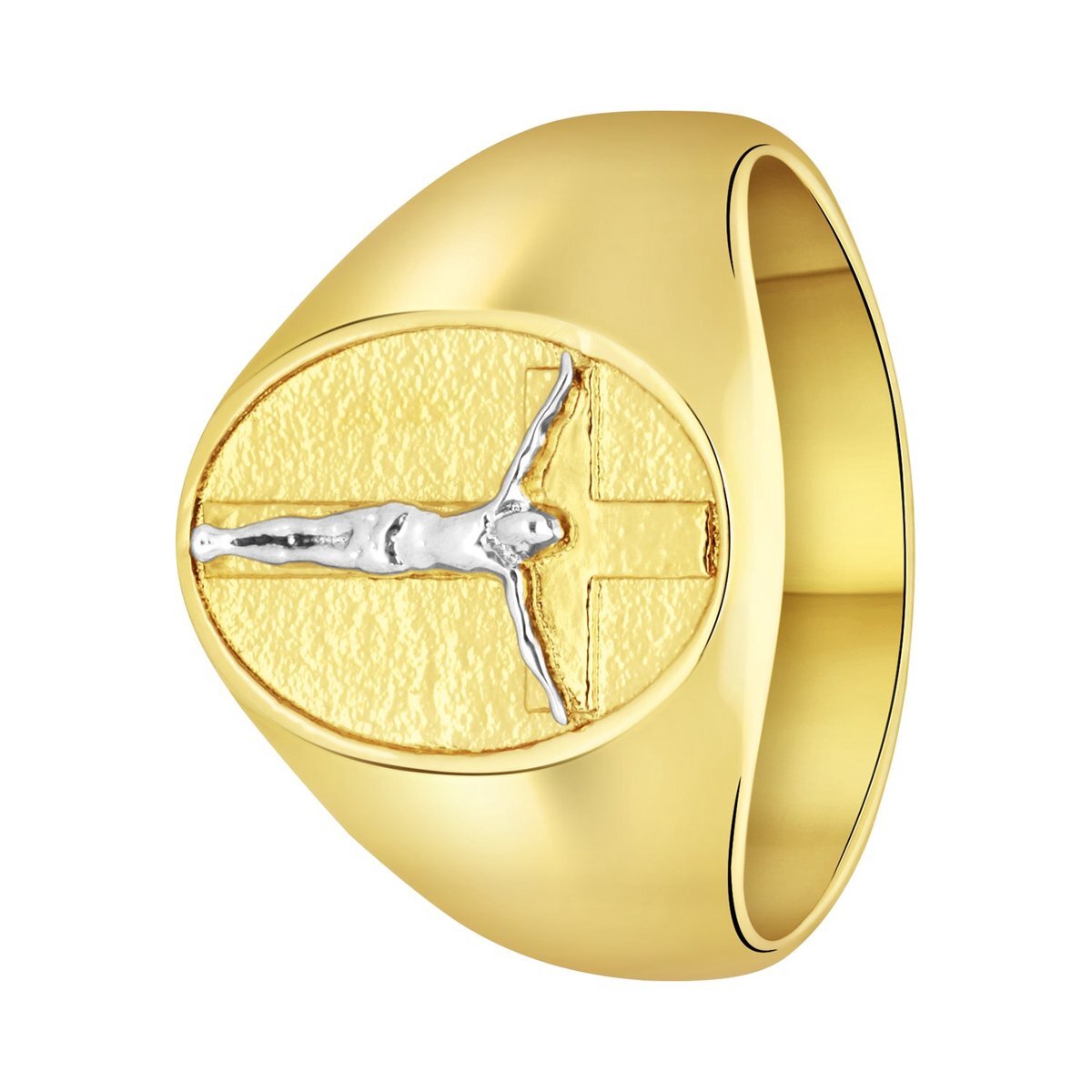 Bol.com Lucardi heren gerecycled stalen goldplated ring met kruis - ring - staal - goudkleurig - 19 / 60 mm aanbieding