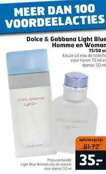 Trekpleister Dolce & Gabbana Light Blue Homme En Woman 75-50 Ml aanbieding