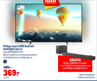 Makro Philips smart UHD Android Ambilight led-tv Type 50PUS8007 (50") aanbieding