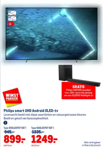 Makro Philips smart UHD Android OLED-tv 65OLED707 (65") aanbieding