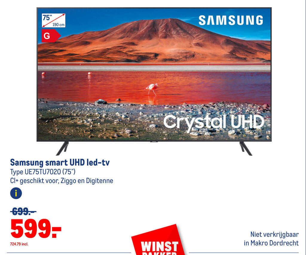 Samsung smart UHD ledtv Type UE75TU7020 (75") aanbieding bij Makro